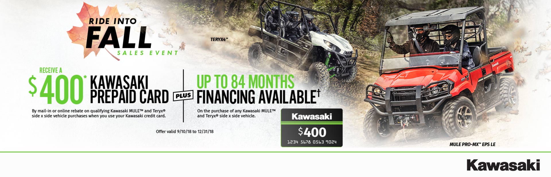 Kawasaki: $400* Prepaid Card with Qualifying Side x Side